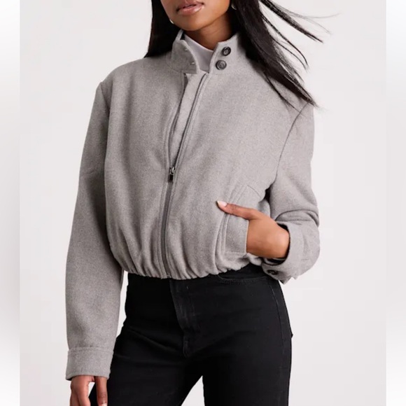 Lulu’s Jinora Light Grey Zip-Front Bomber Jacket Large NWT - Picture 11 of 13